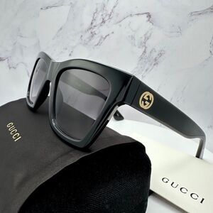 New GUCCI Sunglasses Black Gold Interlocking GG Logo 54-19-140 mm